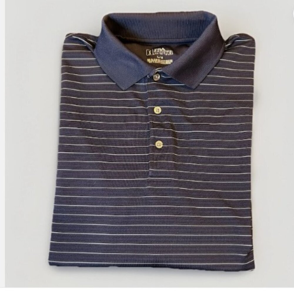 PGA TOUR Men's Blue with White Pinstripes Golf Polo Shirt Size Large Polyester